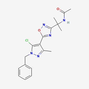 molecular formula C18H20ClN5O2 B6989501 N-[2-[5-(1-benzyl-5-chloro-3-methylpyrazol-4-yl)-1,2,4-oxadiazol-3-yl]propan-2-yl]acetamide 