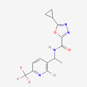 molecular formula C14H12ClF3N4O2 B6989522 N-[1-[2-chloro-6-(trifluoromethyl)pyridin-3-yl]ethyl]-5-cyclopropyl-1,3,4-oxadiazole-2-carboxamide 