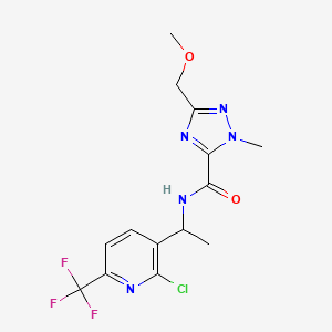 molecular formula C14H15ClF3N5O2 B6989526 N-[1-[2-chloro-6-(trifluoromethyl)pyridin-3-yl]ethyl]-5-(methoxymethyl)-2-methyl-1,2,4-triazole-3-carboxamide 