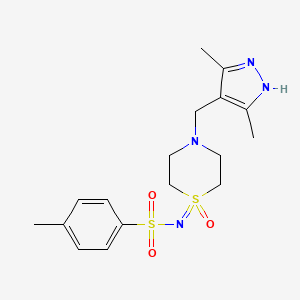 molecular formula C17H24N4O3S2 B6989668 N-[4-[(3,5-dimethyl-1H-pyrazol-4-yl)methyl]-1-oxo-1,4-thiazinan-1-ylidene]-4-methylbenzenesulfonamide 
