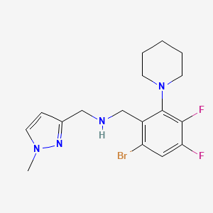 molecular formula C17H21BrF2N4 B6989746 N-[(6-bromo-3,4-difluoro-2-piperidin-1-ylphenyl)methyl]-1-(1-methylpyrazol-3-yl)methanamine 