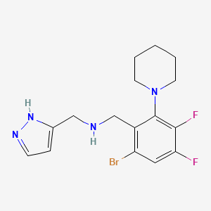 molecular formula C16H19BrF2N4 B6989754 N-[(6-bromo-3,4-difluoro-2-piperidin-1-ylphenyl)methyl]-1-(1H-pyrazol-5-yl)methanamine 