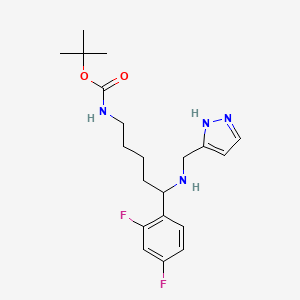 molecular formula C20H28F2N4O2 B6989794 tert-butyl N-[5-(2,4-difluorophenyl)-5-(1H-pyrazol-5-ylmethylamino)pentyl]carbamate 
