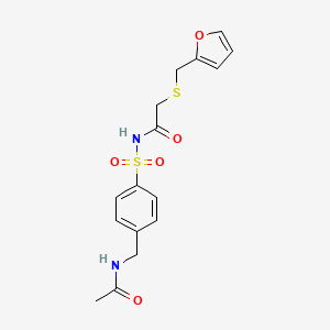 molecular formula C16H18N2O5S2 B6989986 N-[4-(acetamidomethyl)phenyl]sulfonyl-2-(furan-2-ylmethylsulfanyl)acetamide 