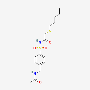 molecular formula C16H24N2O4S2 B6989993 N-[4-(acetamidomethyl)phenyl]sulfonyl-2-pentylsulfanylacetamide 