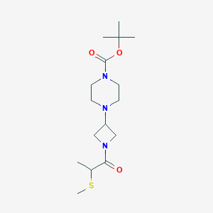 molecular formula C16H29N3O3S B6990236 Tert-butyl 4-[1-(2-methylsulfanylpropanoyl)azetidin-3-yl]piperazine-1-carboxylate 