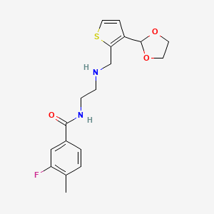 molecular formula C18H21FN2O3S B6990463 N-[2-[[3-(1,3-dioxolan-2-yl)thiophen-2-yl]methylamino]ethyl]-3-fluoro-4-methylbenzamide 