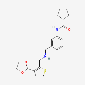 molecular formula C21H26N2O3S B6990474 N-[3-[[[3-(1,3-dioxolan-2-yl)thiophen-2-yl]methylamino]methyl]phenyl]cyclopentanecarboxamide 