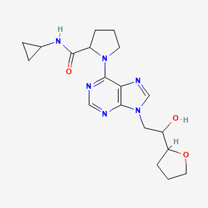 molecular formula C19H26N6O3 B6990488 N-cyclopropyl-1-[9-[2-hydroxy-2-(oxolan-2-yl)ethyl]purin-6-yl]pyrrolidine-2-carboxamide 