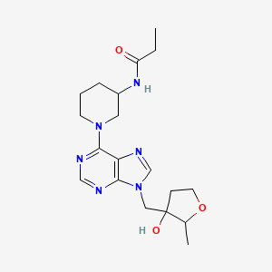 molecular formula C19H28N6O3 B6990494 N-[1-[9-[(3-hydroxy-2-methyloxolan-3-yl)methyl]purin-6-yl]piperidin-3-yl]propanamide 