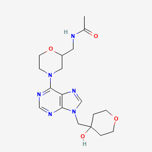 molecular formula C18H26N6O4 B6990522 N-[[4-[9-[(4-hydroxyoxan-4-yl)methyl]purin-6-yl]morpholin-2-yl]methyl]acetamide 