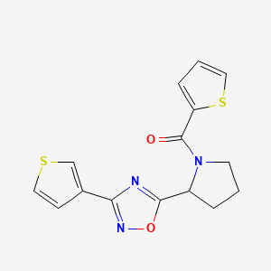 molecular formula C15H13N3O2S2 B6990951 Thiophen-2-yl-[2-(3-thiophen-3-yl-1,2,4-oxadiazol-5-yl)pyrrolidin-1-yl]methanone 