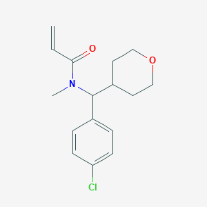 molecular formula C16H20ClNO2 B6991352 N-[(4-chlorophenyl)-(oxan-4-yl)methyl]-N-methylprop-2-enamide 