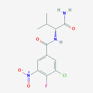 molecular formula C12H13ClFN3O4 B6991580 N-[(2R)-1-amino-3-methyl-1-oxobutan-2-yl]-3-chloro-4-fluoro-5-nitrobenzamide 