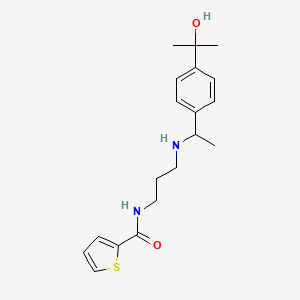 molecular formula C19H26N2O2S B6991915 N-[3-[1-[4-(2-hydroxypropan-2-yl)phenyl]ethylamino]propyl]thiophene-2-carboxamide 