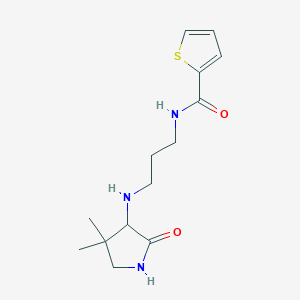 molecular formula C14H21N3O2S B6991947 N-[3-[(4,4-dimethyl-2-oxopyrrolidin-3-yl)amino]propyl]thiophene-2-carboxamide 
