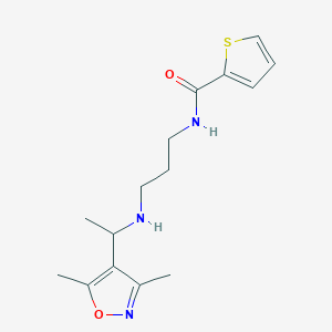 molecular formula C15H21N3O2S B6992287 N-[3-[1-(3,5-dimethyl-1,2-oxazol-4-yl)ethylamino]propyl]thiophene-2-carboxamide 