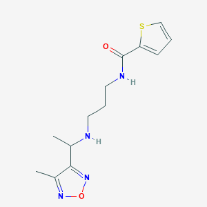 molecular formula C13H18N4O2S B6992297 N-[3-[1-(4-methyl-1,2,5-oxadiazol-3-yl)ethylamino]propyl]thiophene-2-carboxamide 