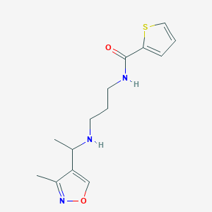 molecular formula C14H19N3O2S B6992455 N-[3-[1-(3-methyl-1,2-oxazol-4-yl)ethylamino]propyl]thiophene-2-carboxamide 