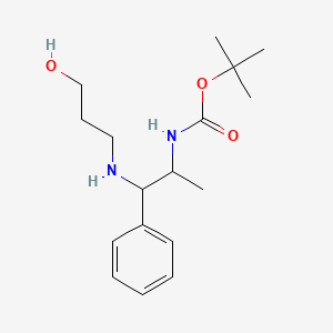 molecular formula C17H28N2O3 B6992479 tert-butyl N-[1-(3-hydroxypropylamino)-1-phenylpropan-2-yl]carbamate 