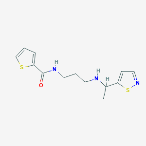 molecular formula C13H17N3OS2 B6992570 N-[3-[1-(1,2-thiazol-5-yl)ethylamino]propyl]thiophene-2-carboxamide 