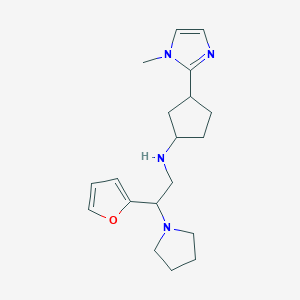 molecular formula C19H28N4O B6992604 N-[2-(furan-2-yl)-2-pyrrolidin-1-ylethyl]-3-(1-methylimidazol-2-yl)cyclopentan-1-amine 