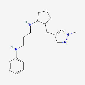 molecular formula C19H28N4 B6992609 N-[2-[(1-methylpyrazol-4-yl)methyl]cyclopentyl]-N'-phenylpropane-1,3-diamine 