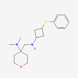 molecular formula C18H28N2OS B6992680 N,N-dimethyl-4-[[(3-phenylsulfanylcyclobutyl)amino]methyl]oxan-4-amine 