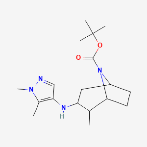 molecular formula C18H30N4O2 B6992793 Tert-butyl 3-[(1,5-dimethylpyrazol-4-yl)amino]-2-methyl-8-azabicyclo[3.2.1]octane-8-carboxylate 