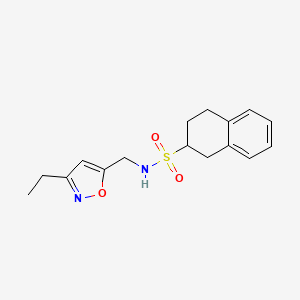 molecular formula C16H20N2O3S B6992842 N-[(3-ethyl-1,2-oxazol-5-yl)methyl]-1,2,3,4-tetrahydronaphthalene-2-sulfonamide 