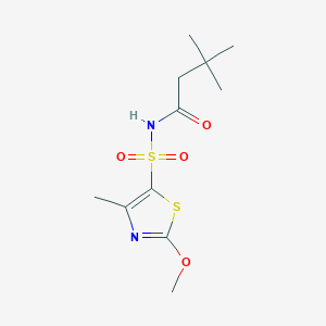 molecular formula C11H18N2O4S2 B6993373 N-[(2-methoxy-4-methyl-1,3-thiazol-5-yl)sulfonyl]-3,3-dimethylbutanamide 