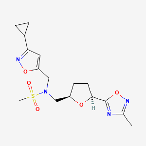 molecular formula C16H22N4O5S B6994017 N-[(3-cyclopropyl-1,2-oxazol-5-yl)methyl]-N-[[(2R,5S)-5-(3-methyl-1,2,4-oxadiazol-5-yl)oxolan-2-yl]methyl]methanesulfonamide 