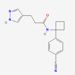 molecular formula C17H18N4O B6994225 N-[1-(4-cyanophenyl)cyclobutyl]-3-(1H-pyrazol-4-yl)propanamide 