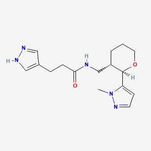 molecular formula C16H23N5O2 B6994232 N-[[(2R,3S)-2-(2-methylpyrazol-3-yl)oxan-3-yl]methyl]-3-(1H-pyrazol-4-yl)propanamide 