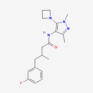 molecular formula C19H25FN4O B6994637 N-[5-(azetidin-1-yl)-1,3-dimethylpyrazol-4-yl]-4-(3-fluorophenyl)-3-methylbutanamide 