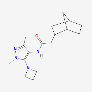 molecular formula C17H26N4O B6994657 N-[5-(azetidin-1-yl)-1,3-dimethylpyrazol-4-yl]-2-(2-bicyclo[2.2.1]heptanyl)acetamide 