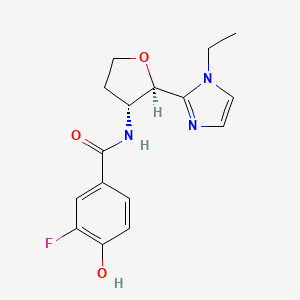 molecular formula C16H18FN3O3 B6994676 N-[(2R,3R)-2-(1-ethylimidazol-2-yl)oxolan-3-yl]-3-fluoro-4-hydroxybenzamide 