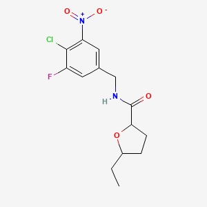 molecular formula C14H16ClFN2O4 B6994731 N-[(4-chloro-3-fluoro-5-nitrophenyl)methyl]-5-ethyloxolane-2-carboxamide 
