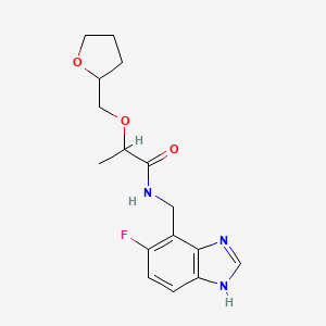 molecular formula C16H20FN3O3 B6994752 N-[(5-fluoro-1H-benzimidazol-4-yl)methyl]-2-(oxolan-2-ylmethoxy)propanamide 