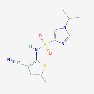 molecular formula C12H14N4O2S2 B6994786 N-(3-cyano-5-methylthiophen-2-yl)-1-propan-2-ylimidazole-4-sulfonamide 