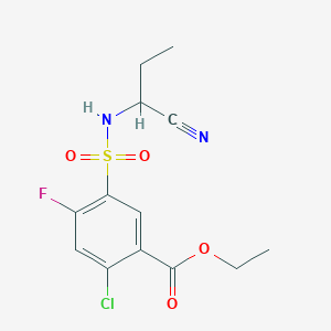 molecular formula C13H14ClFN2O4S B6994915 Ethyl 2-chloro-5-(1-cyanopropylsulfamoyl)-4-fluorobenzoate 