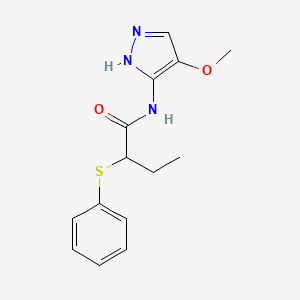 molecular formula C14H17N3O2S B6995100 N-(4-methoxy-1H-pyrazol-5-yl)-2-phenylsulfanylbutanamide 