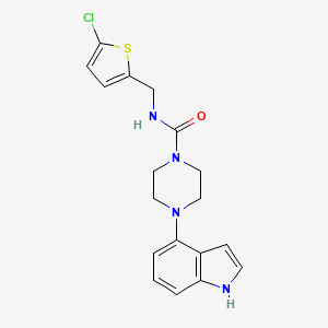 molecular formula C18H19ClN4OS B6995309 N-[(5-chlorothiophen-2-yl)methyl]-4-(1H-indol-4-yl)piperazine-1-carboxamide 