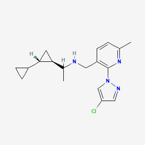 molecular formula C18H23ClN4 B6995502 N-[[2-(4-chloropyrazol-1-yl)-6-methylpyridin-3-yl]methyl]-1-[(1R,2S)-2-cyclopropylcyclopropyl]ethanamine 