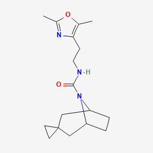 molecular formula C17H25N3O2 B6996088 N-[2-(2,5-dimethyl-1,3-oxazol-4-yl)ethyl]spiro[8-azabicyclo[3.2.1]octane-3,1'-cyclopropane]-8-carboxamide 