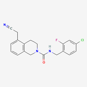 molecular formula C19H17ClFN3O B6996176 N-[(4-chloro-2-fluorophenyl)methyl]-5-(cyanomethyl)-3,4-dihydro-1H-isoquinoline-2-carboxamide 