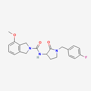 molecular formula C21H22FN3O3 B6996262 N-[1-[(4-fluorophenyl)methyl]-2-oxopyrrolidin-3-yl]-4-methoxy-1,3-dihydroisoindole-2-carboxamide 
