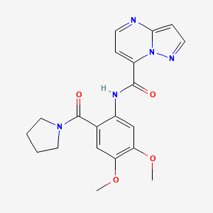 molecular formula C20H21N5O4 B6996433 N-[4,5-dimethoxy-2-(pyrrolidine-1-carbonyl)phenyl]pyrazolo[1,5-a]pyrimidine-7-carboxamide 
