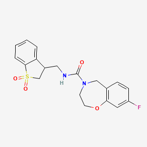 molecular formula C19H19FN2O4S B6996739 N-[(1,1-dioxo-2,3-dihydro-1-benzothiophen-3-yl)methyl]-8-fluoro-3,5-dihydro-2H-1,4-benzoxazepine-4-carboxamide 