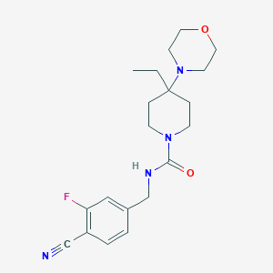 molecular formula C20H27FN4O2 B6996837 N-[(4-cyano-3-fluorophenyl)methyl]-4-ethyl-4-morpholin-4-ylpiperidine-1-carboxamide 